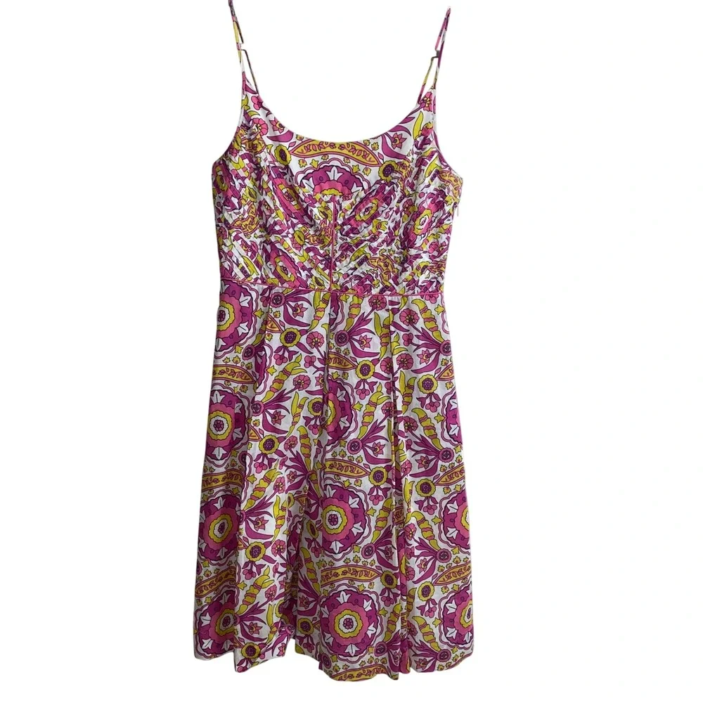 Tory Burch Pink‎ Yellow Floral Paisley Cotton Midi Dress Size 6 13091458